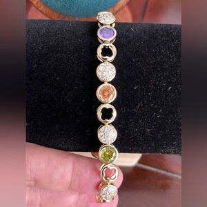Elegant Gold, Multi-Gemstone, and CZ Bracelet; 7-8” Adjustable